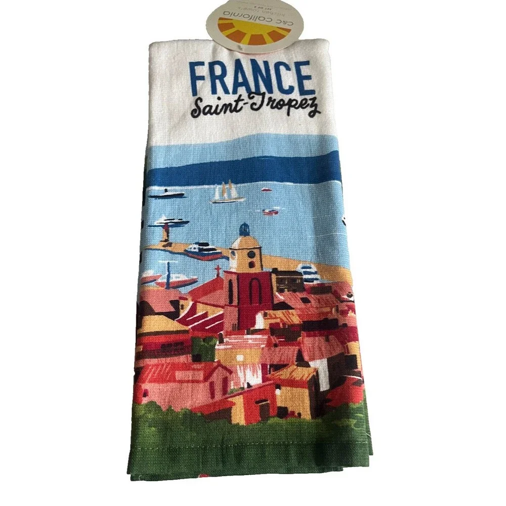 C&C Saint-Tropez France Kitchen Dish Towels Set Of 2 Cotton Blend Terry Reverse